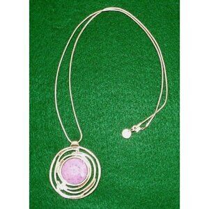 THE SAK gold tone fashion necklace with 2" pendant & pink stone 27" chain